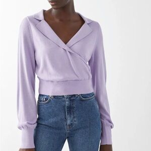 & Other Stories Lilac Fitted Cropped Wrap Sweater Size XS